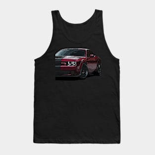 Blazing Inferno: Red Dodge Challenger Fiery Body High Posterize Car Design for Teen Enthusiasts Tank Top